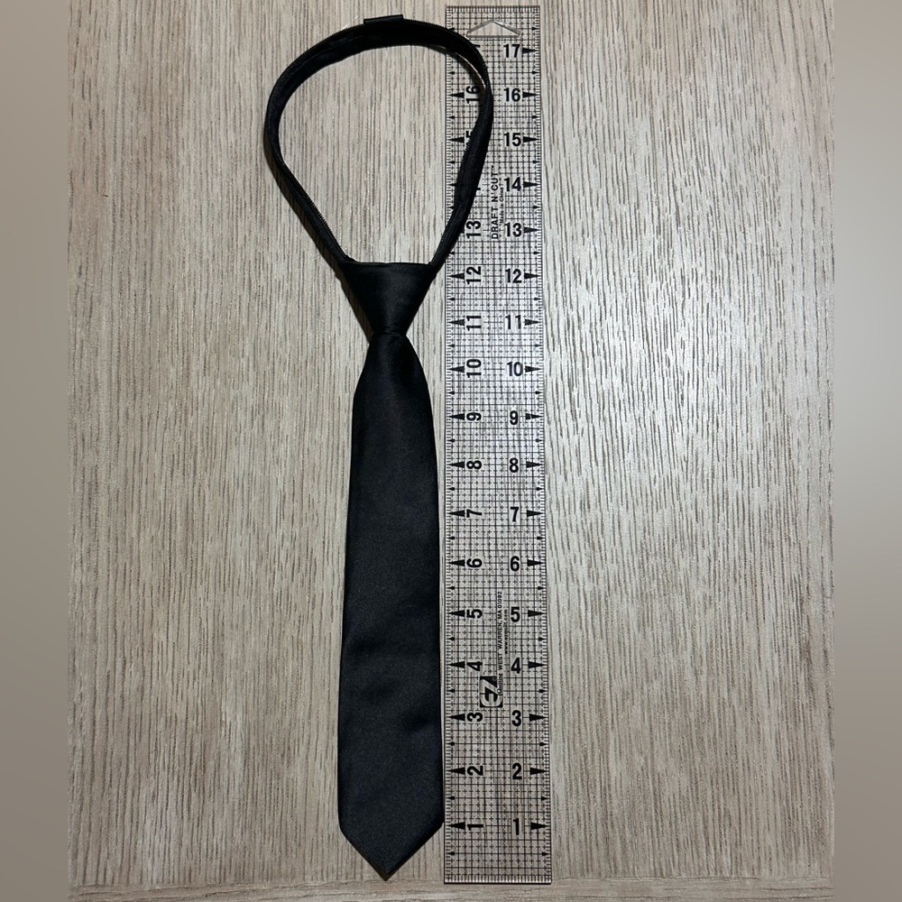 Classic Black Pre-Tied, Zipper Necktie (2”wide) top of knot to bottom 12”